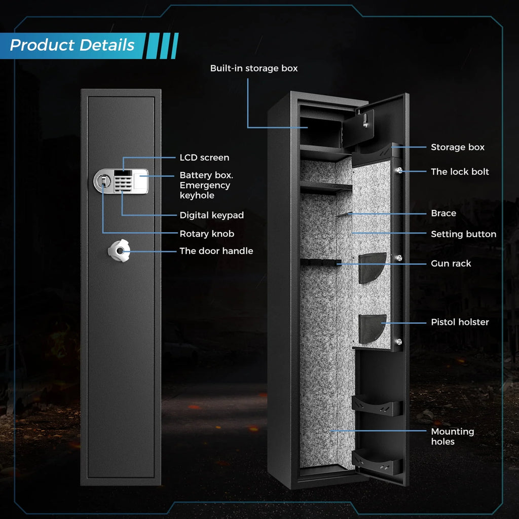 6 Gun Safe Quick Access Metal Long Gun Storage Cabinet Electronic Lock M91958
