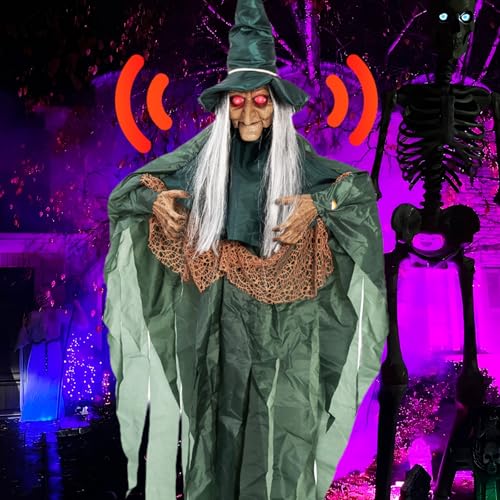 6Ft Light-up Eyes Hanging Witch Halloween Prop Y9009