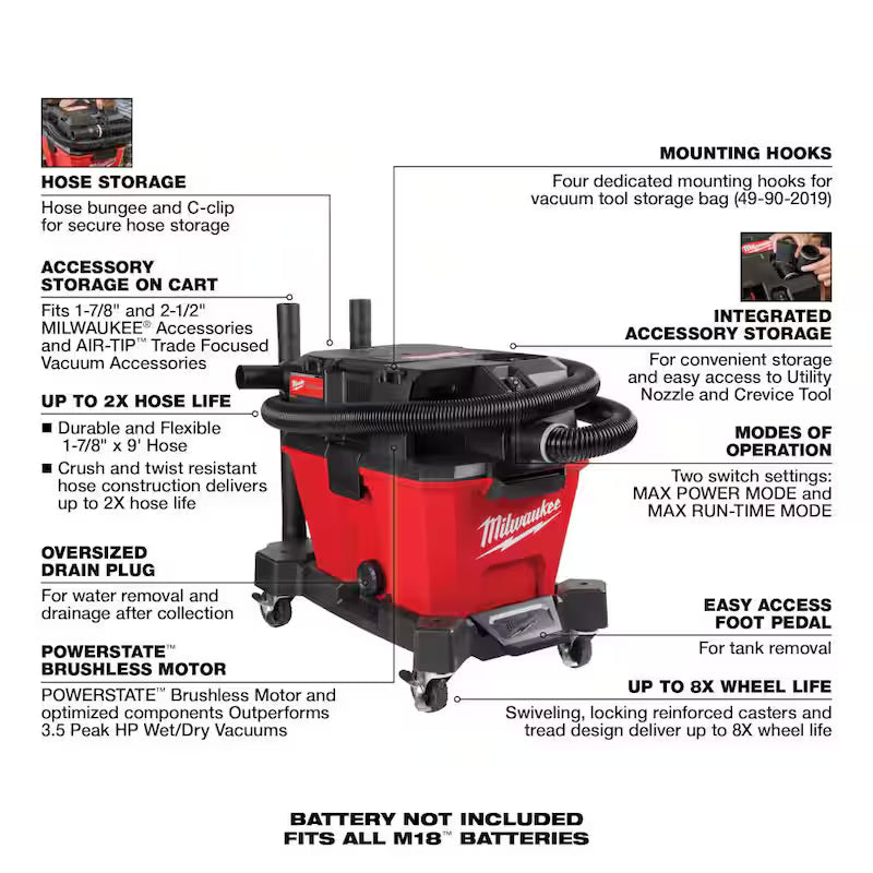 6 Gal. Cordless Wet/Dry Shop Vacuum with Hose and Filter B627