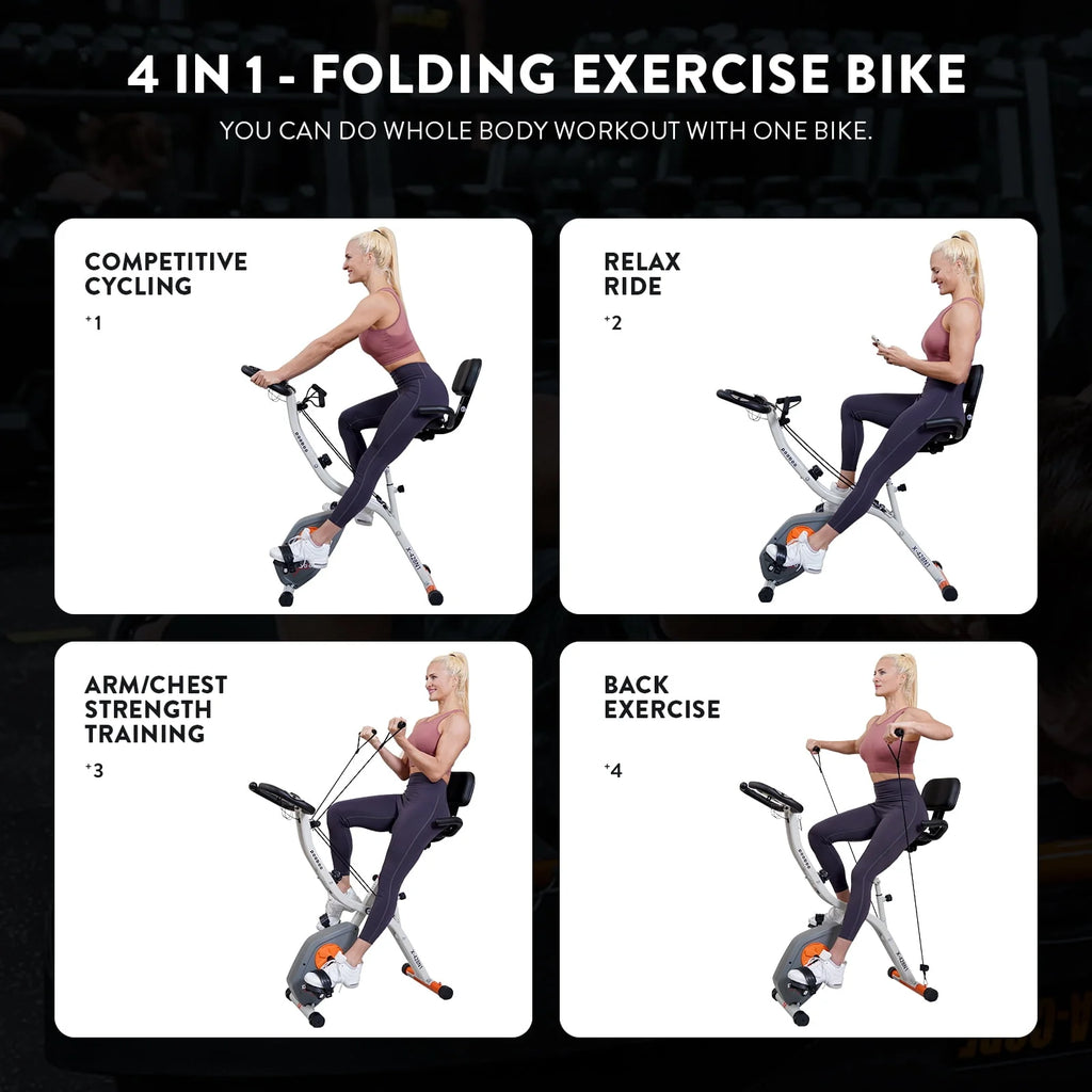 Upright Folding Magnetic Exercise Bike with Arm Resistance Bands Y46262