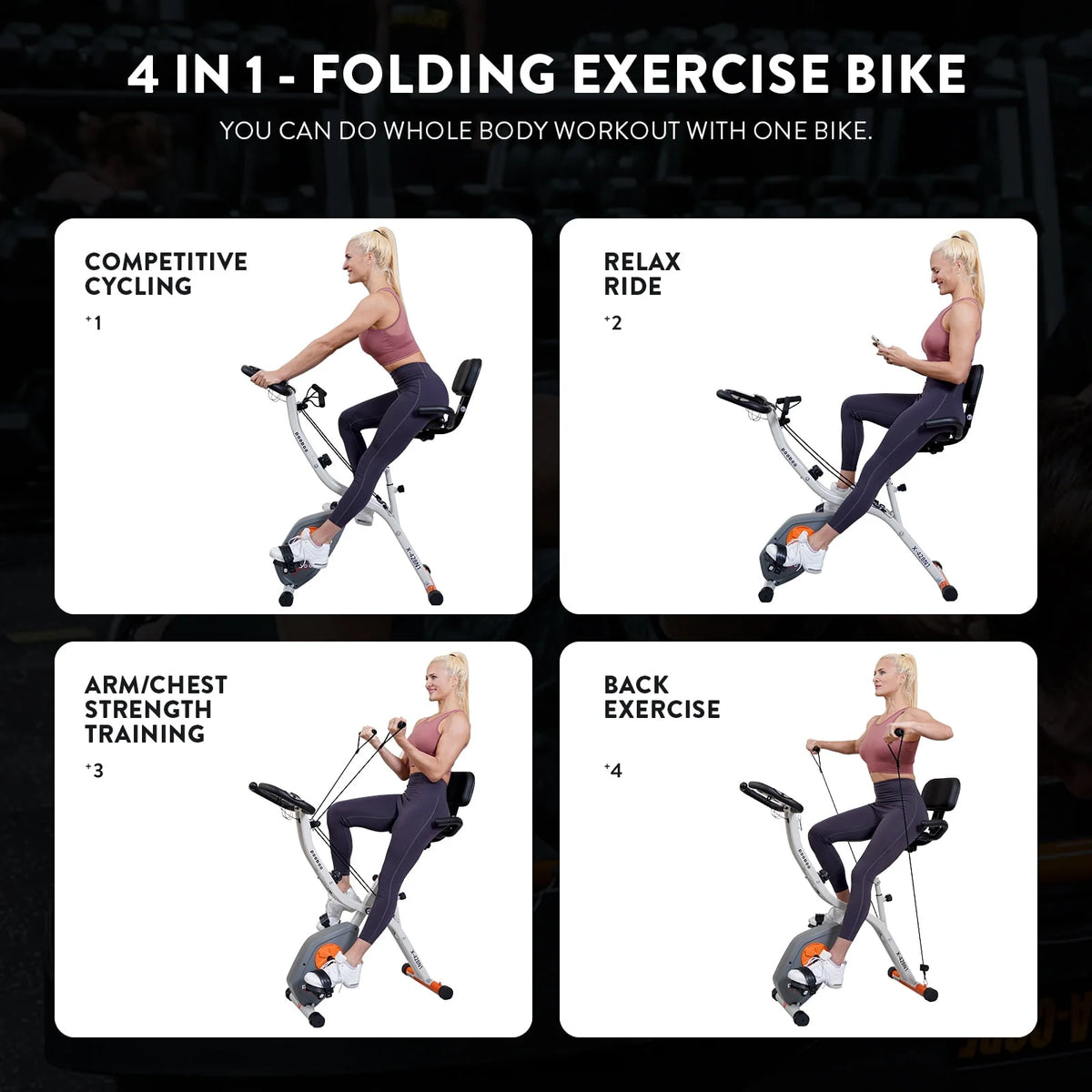 Upright Folding Magnetic Exercise Bike with Arm Resistance Bands Y46262