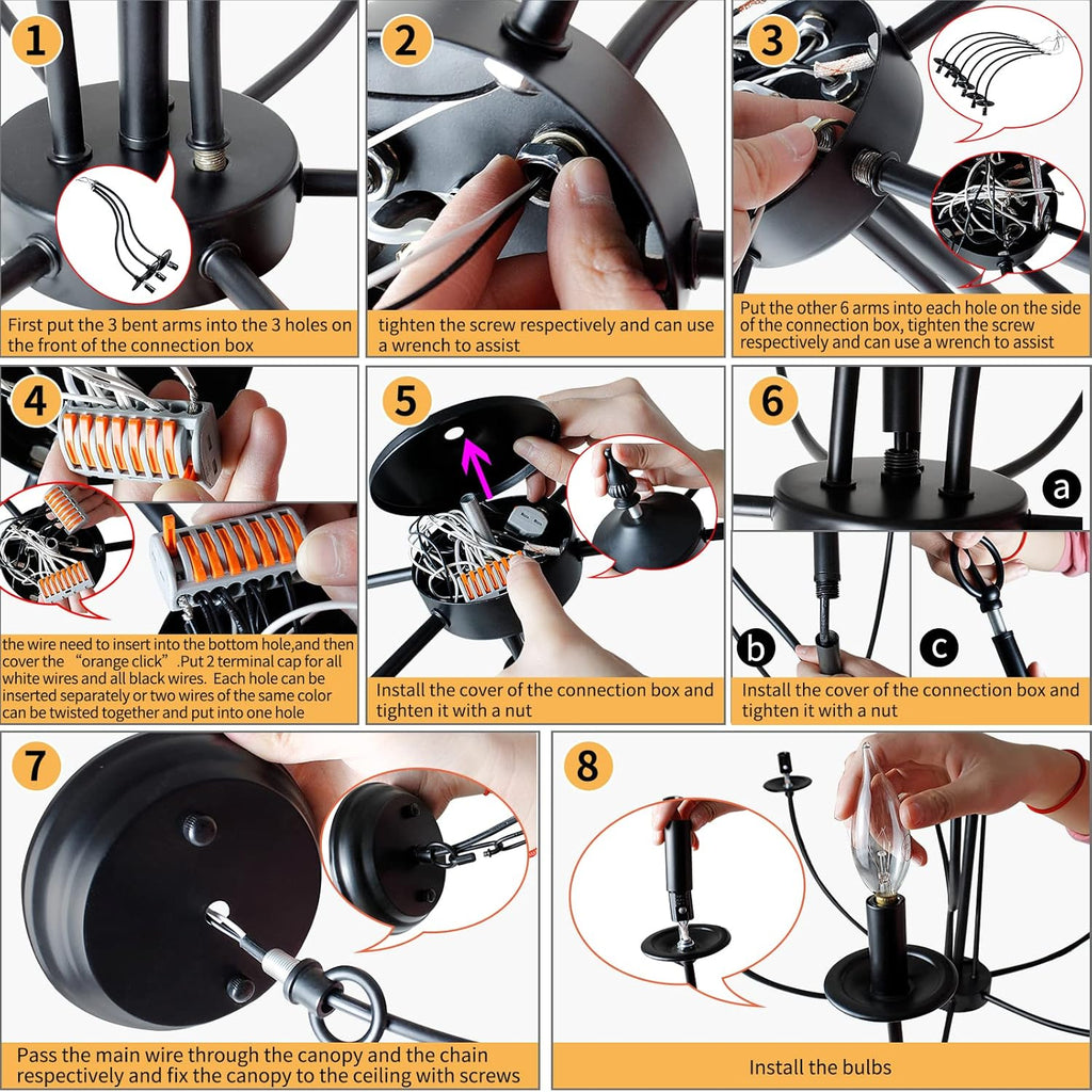 Black 9 Light 2-Tier Iron Chandelier L25155