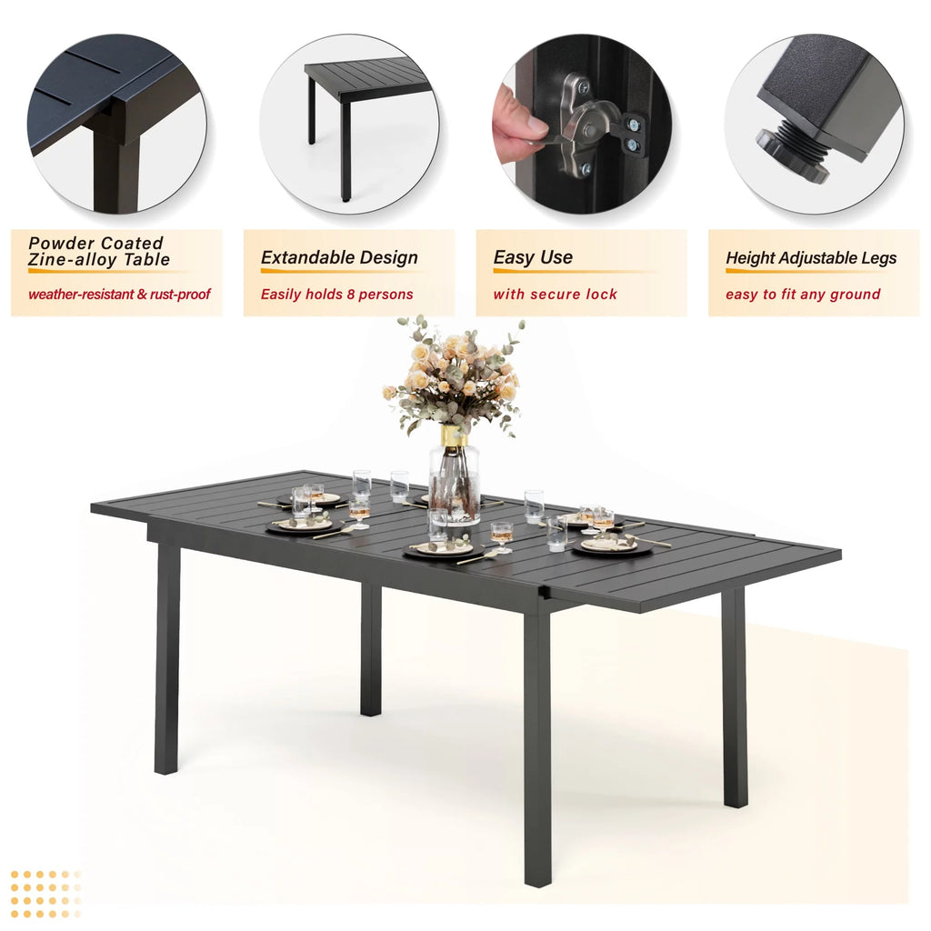 7 Pieces Outdoor Patio Dining Set with 6 Textilene Chairs and Extendable Dining Table T993