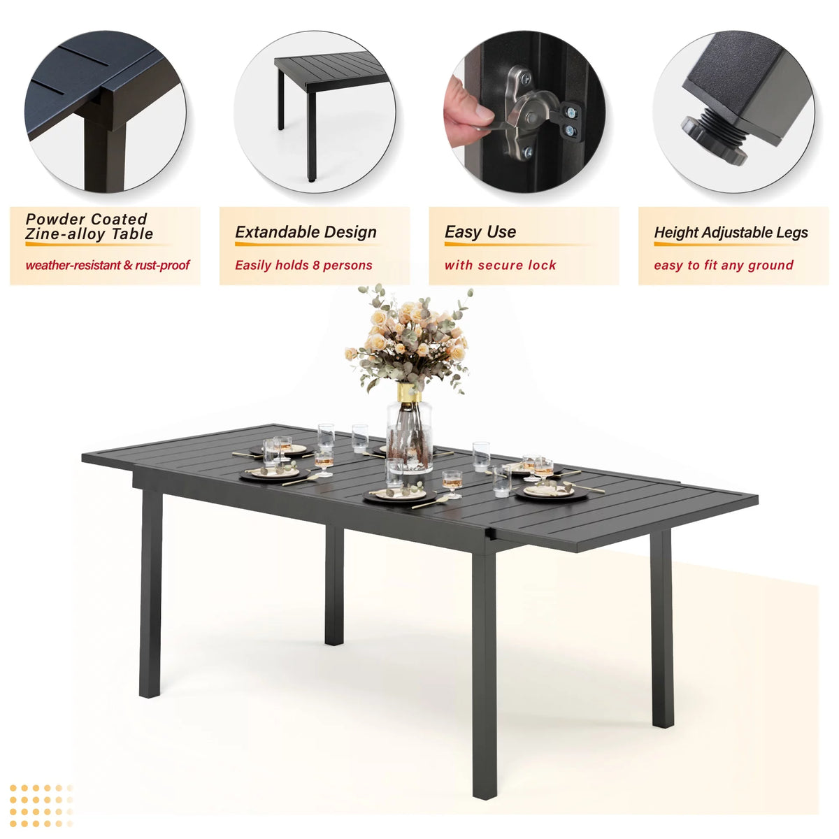 7 Pieces Outdoor Patio Dining Set with 6 Textilene Chairs and Extendable Dining Table T993