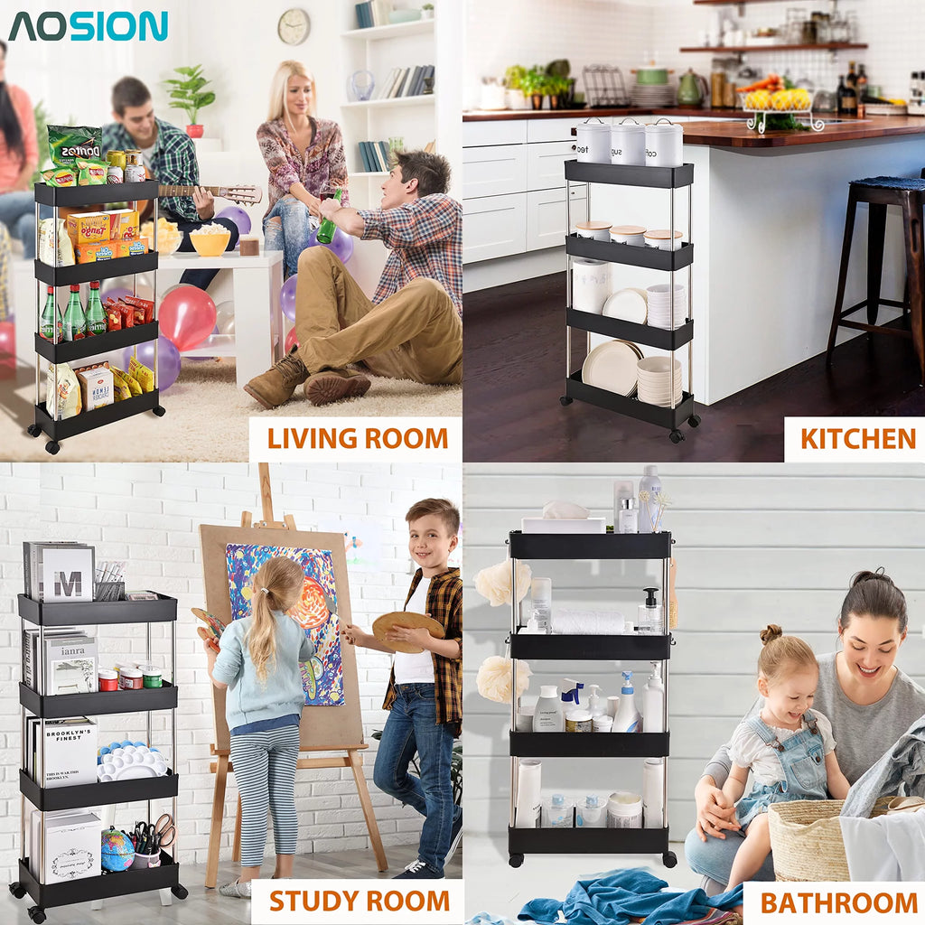 4-Tier Slim Rolling Storage Cart with Wheel Z18617