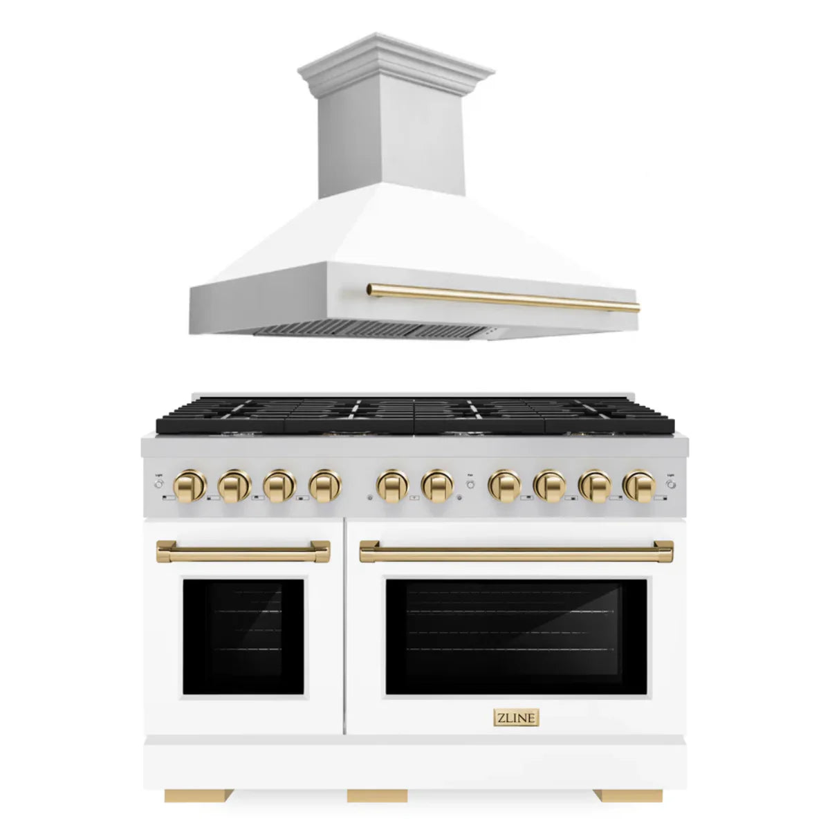 48 In. Gas Range and Range Hood with White Matte Finish and Gold Accents V585690