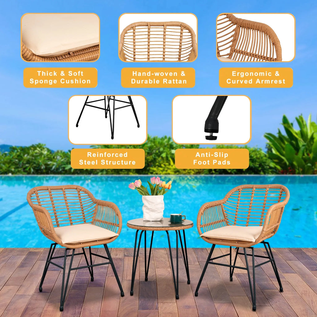 3-Piece Beige Patio Conversation Set U817