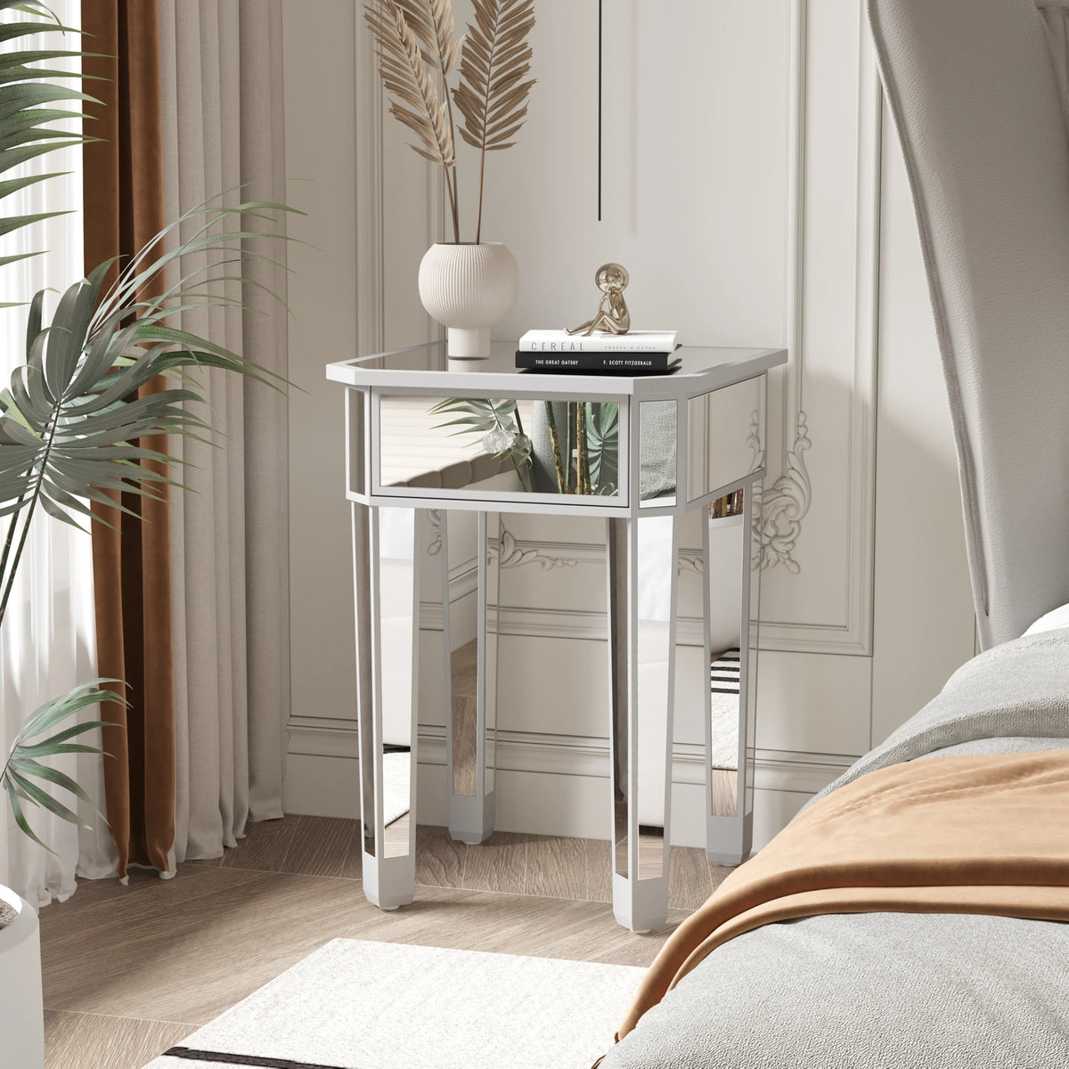 Mirrored Nightstand End Table with Drawer G260616