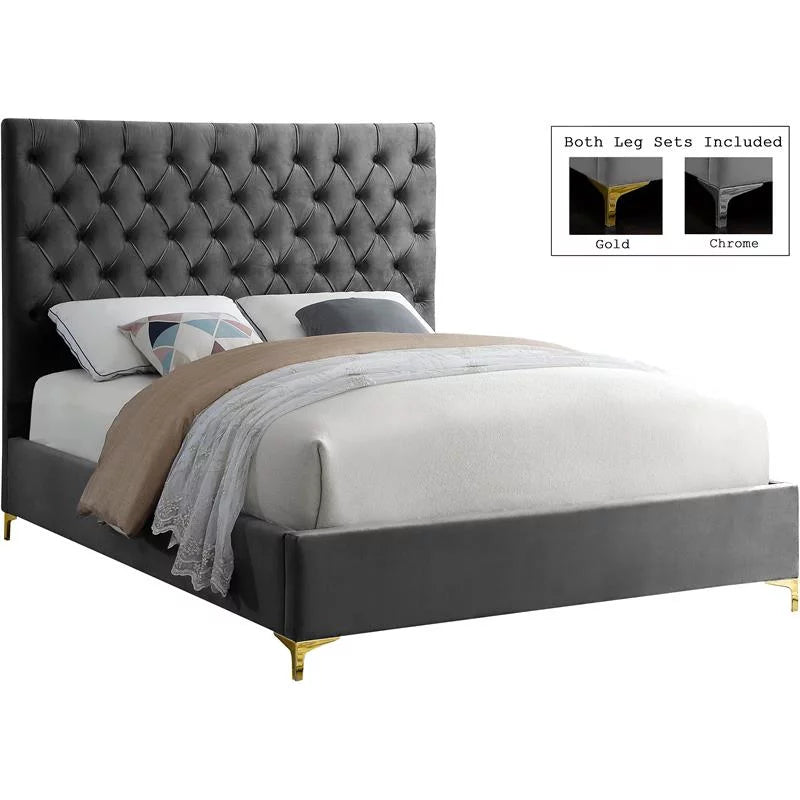 Gray Velvet Tufted Queen Bed U54287