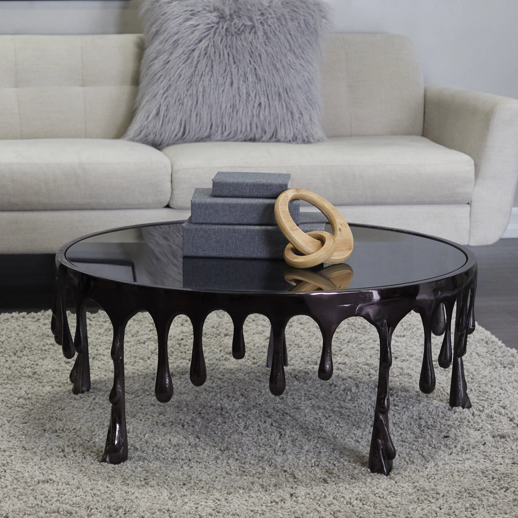 36" x 16" Black Aluminum Coffee Table with Glass Top G204546