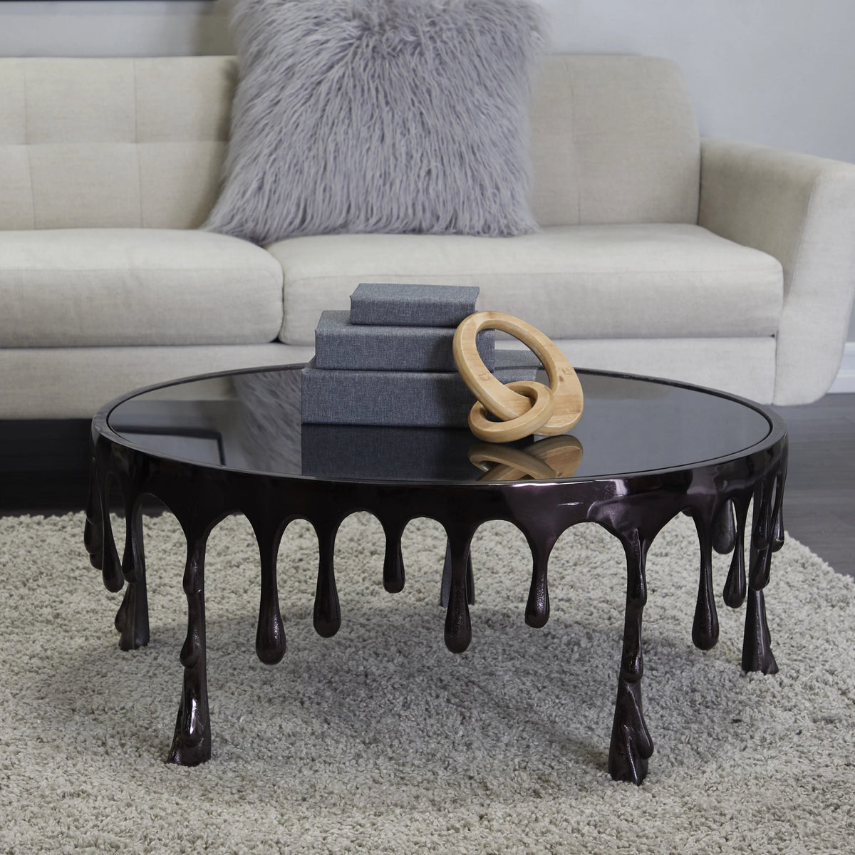 36" x 16" Black Aluminum Coffee Table with Glass Top G204546