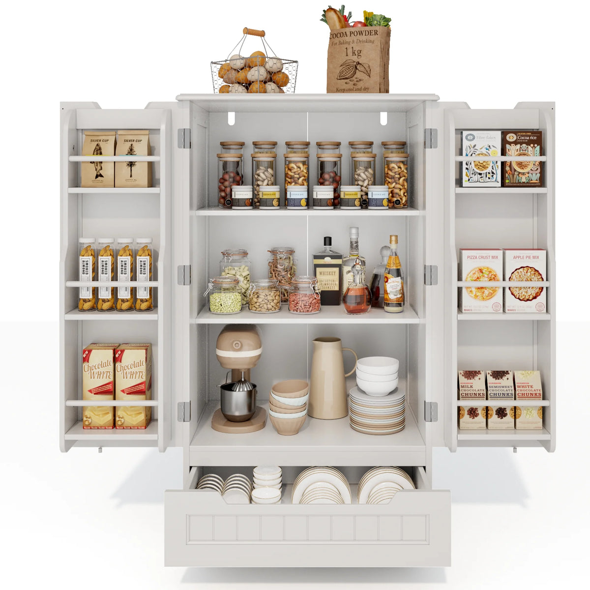White Kitchen Pantry Storage Cabinet with Door Drawer G1891