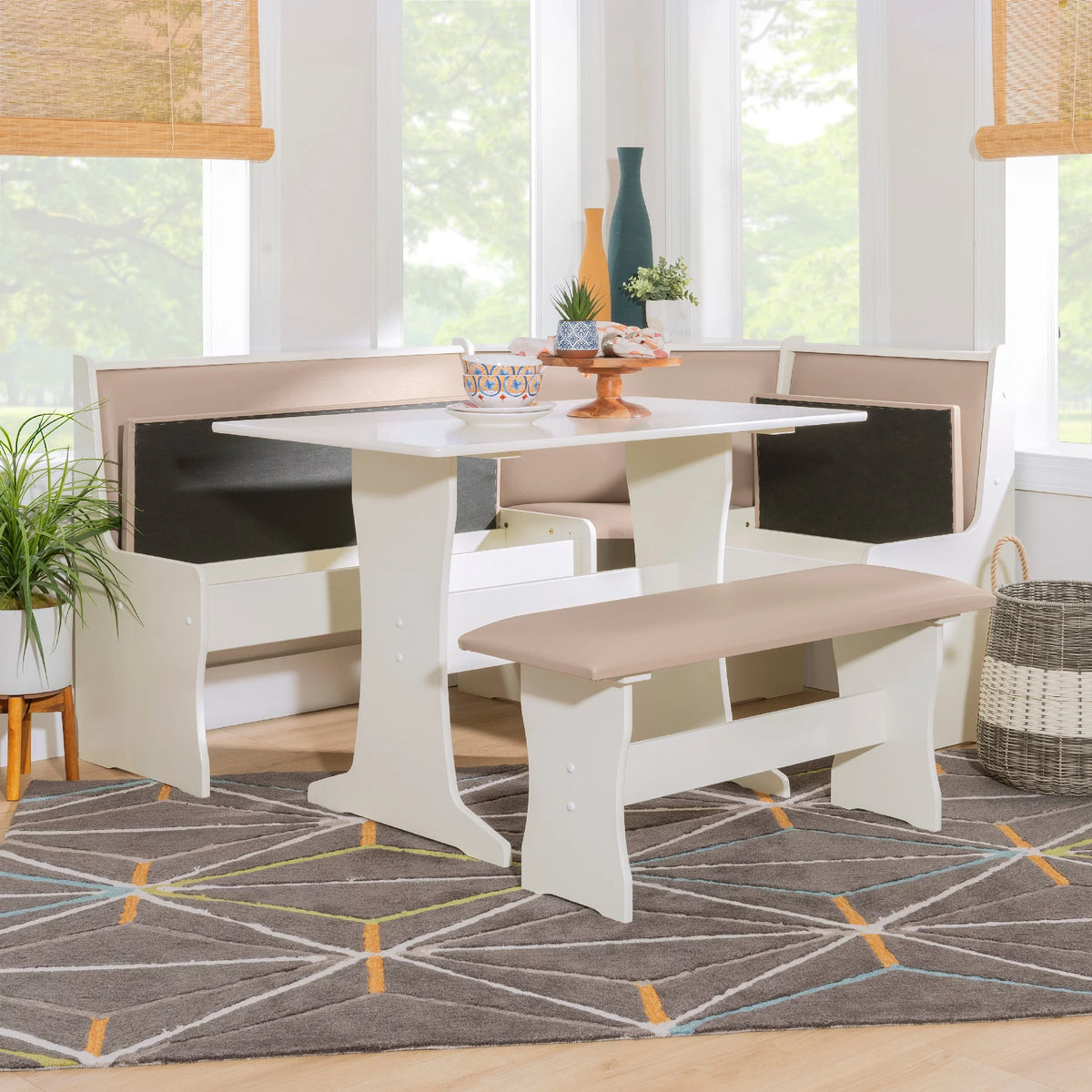 Tan Dining Table and Bench Set with Storage E15117