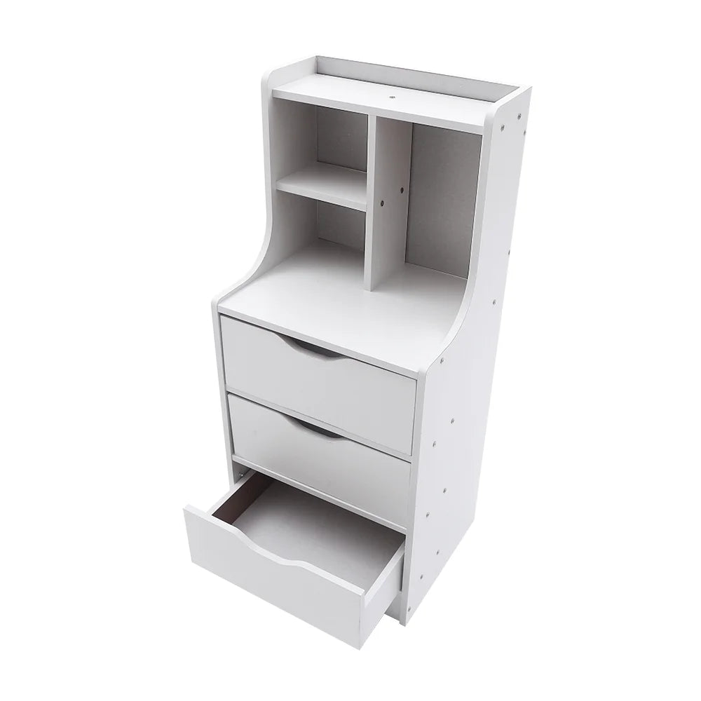 White 3 Drawer Nightstand with Storage Shelf T287