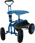 Blue Garden Cart with Swivel Seat and Utility Basket L143998