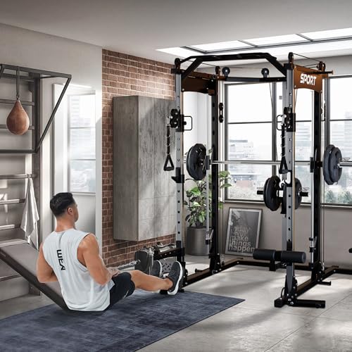 Multi-Functional Power Cage with Cable System 1600LBS Capacity Black Y642