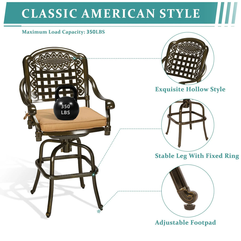 2 Piece Cast Aluminum Swivel Bar Stools with Cushions S923