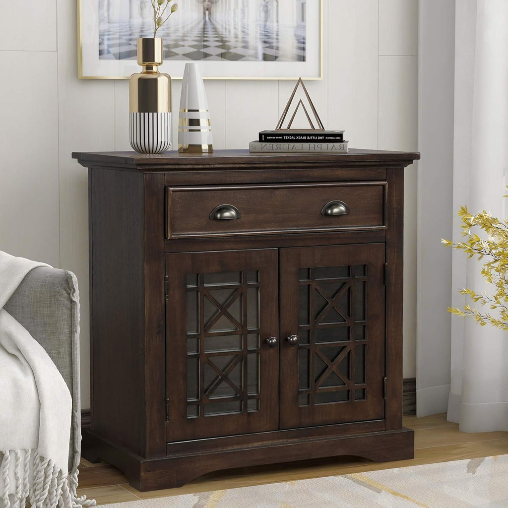 Dark Blue Wood Storage Cabinet with Doors and Drawer Y2341