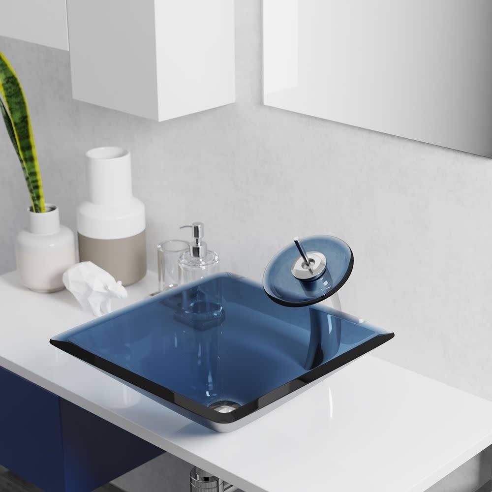 Glass Vessel Bathroom Sink with Vessel Faucet H4744