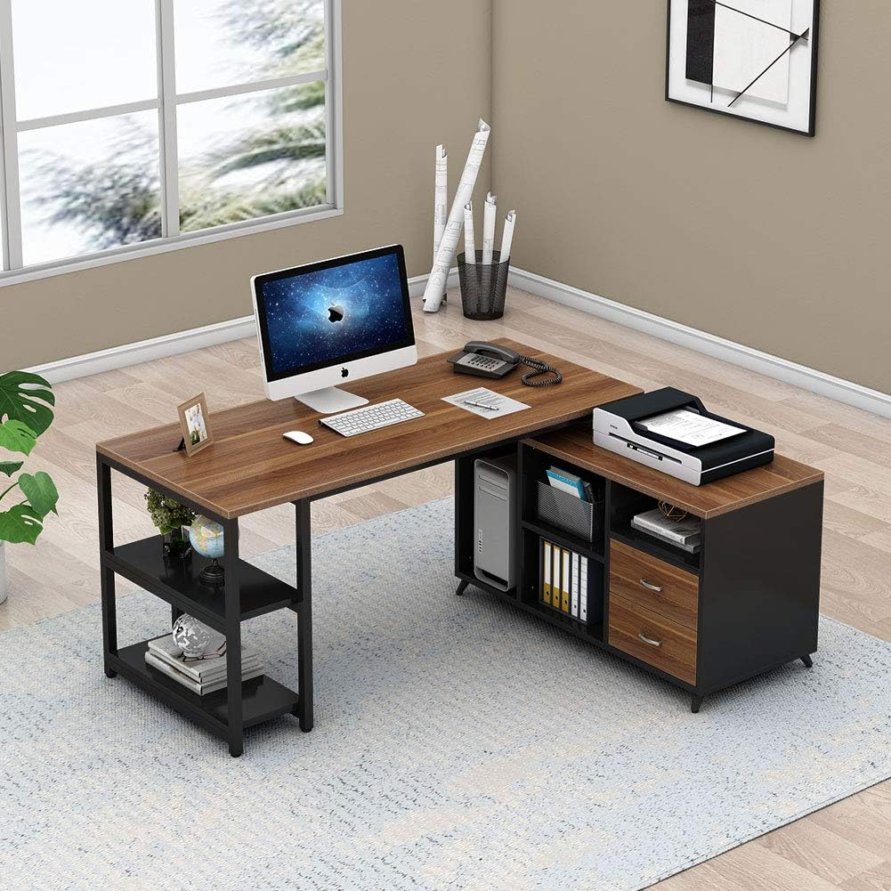 55 Inch L-Shaped Computer Desk with Drawers I8284