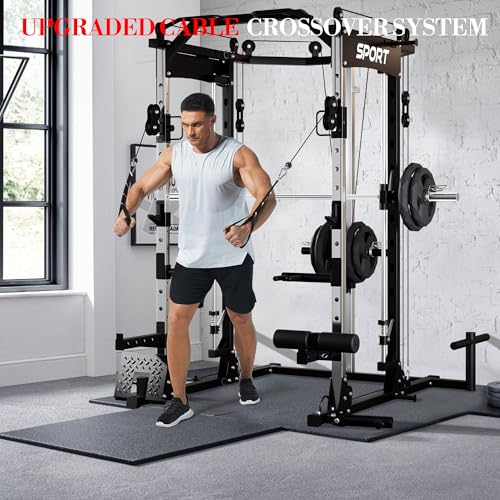 Multi-Functional Power Cage with Cable System 1600LBS Capacity Black Y642