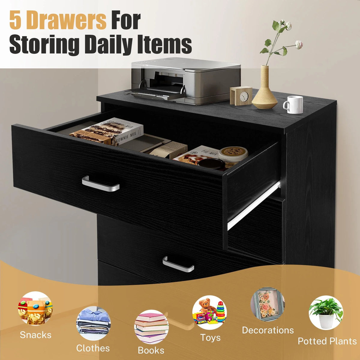 Black 5 Drawer Dresser N60360