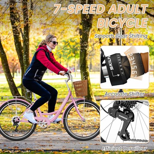 24 26 inch 7 Speed Step Through Bicycle with Front Basket S3626