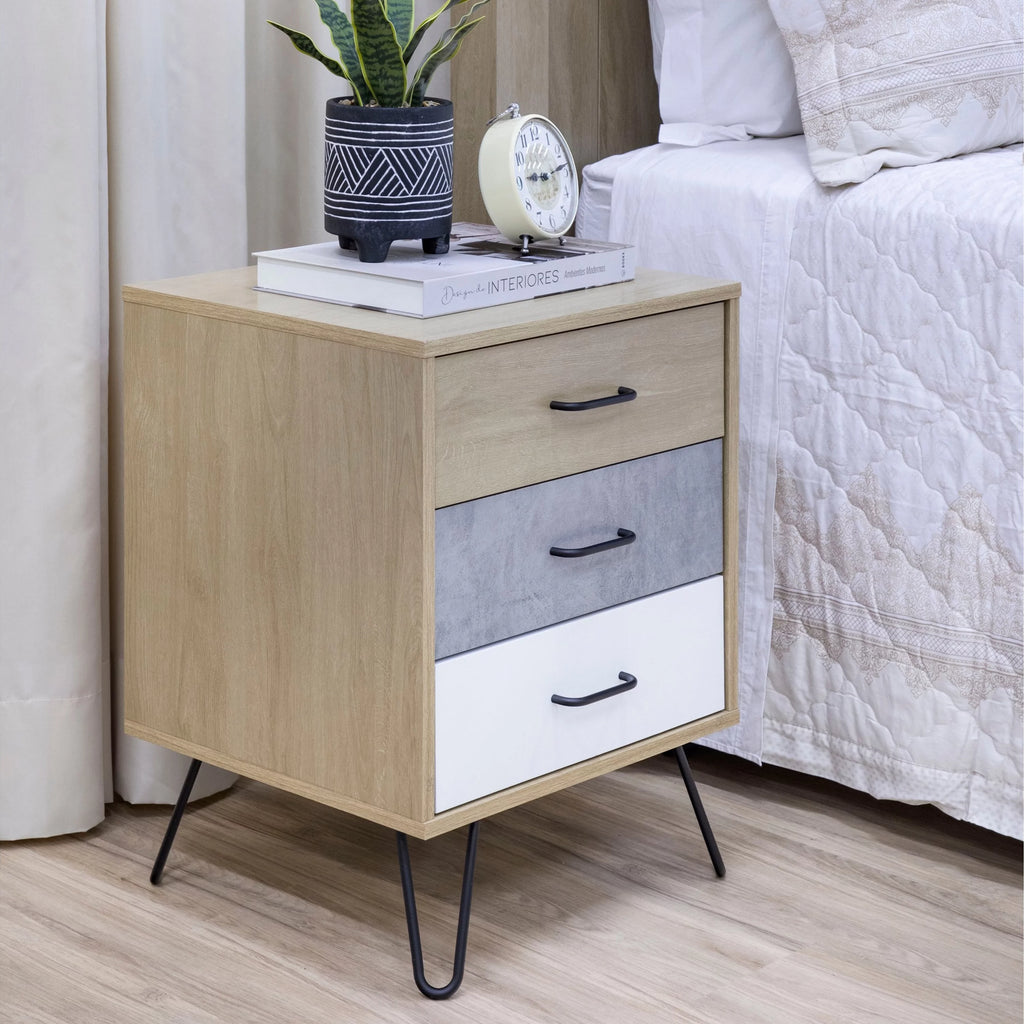 24 Inch 3 Drawer Wood Nightstand with Metal Hairpin Legs G203