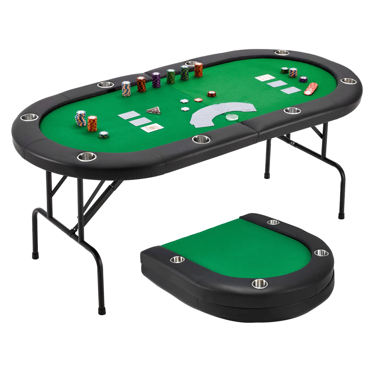 Poker Table with Cup Holder for 8 Players Green Felt Z70767