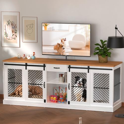 Wooden Double Dog Crate Furniture with Storage Shelves A388569
