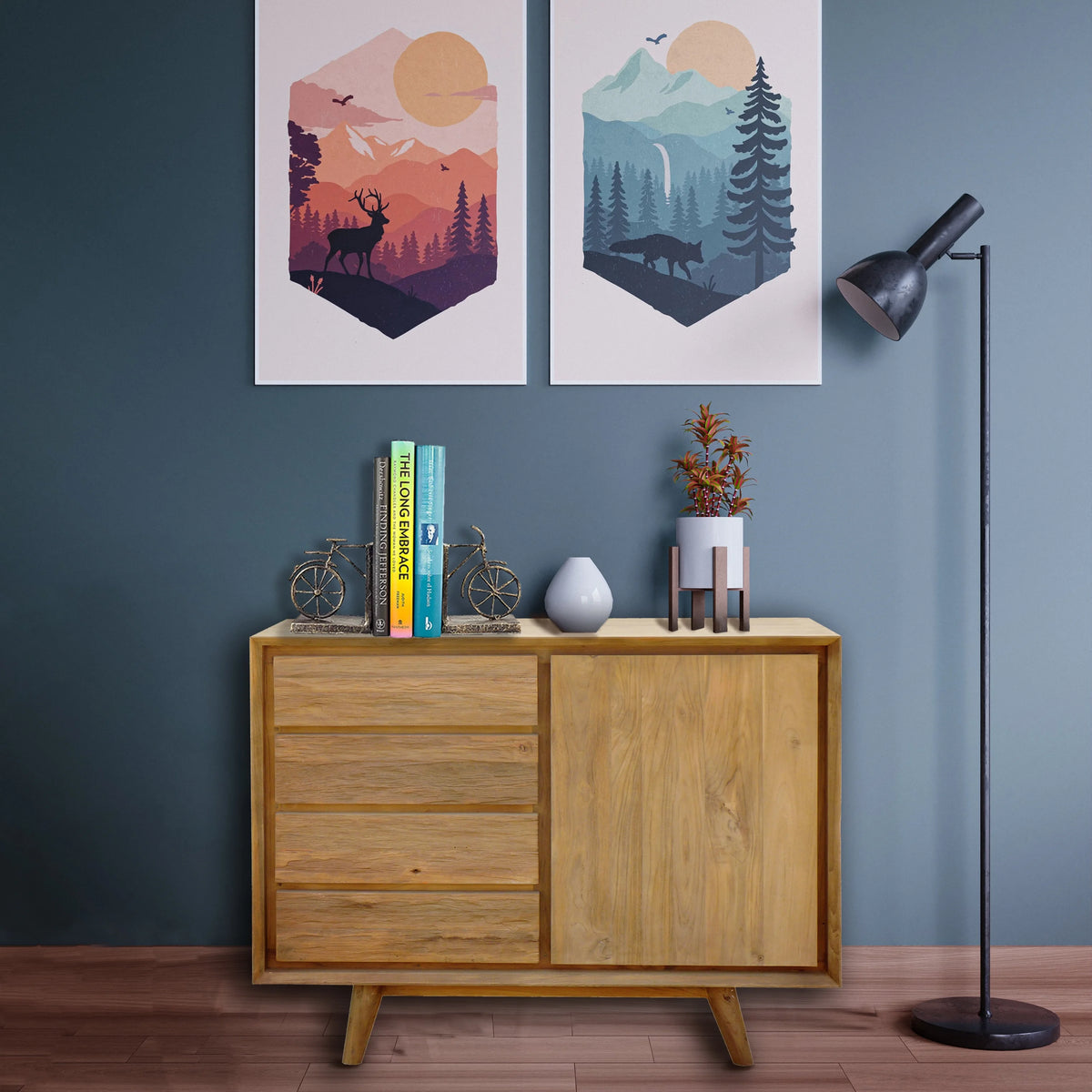 Recycled Teak Wood Chest with 1 Door, 4 Drawers R1710