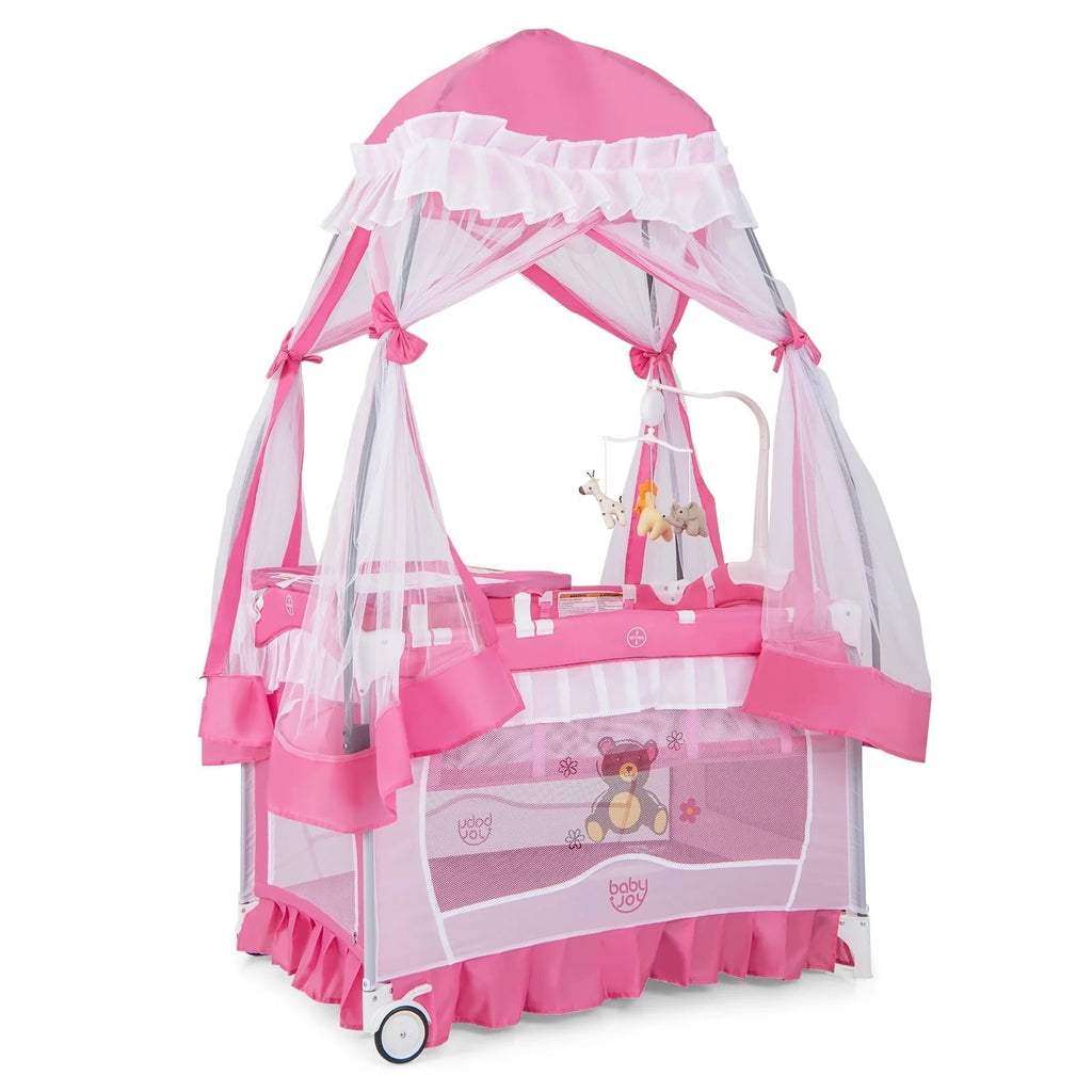 Portable 4 in 1 Baby Playard Crib with Changing Table Pink Z767841