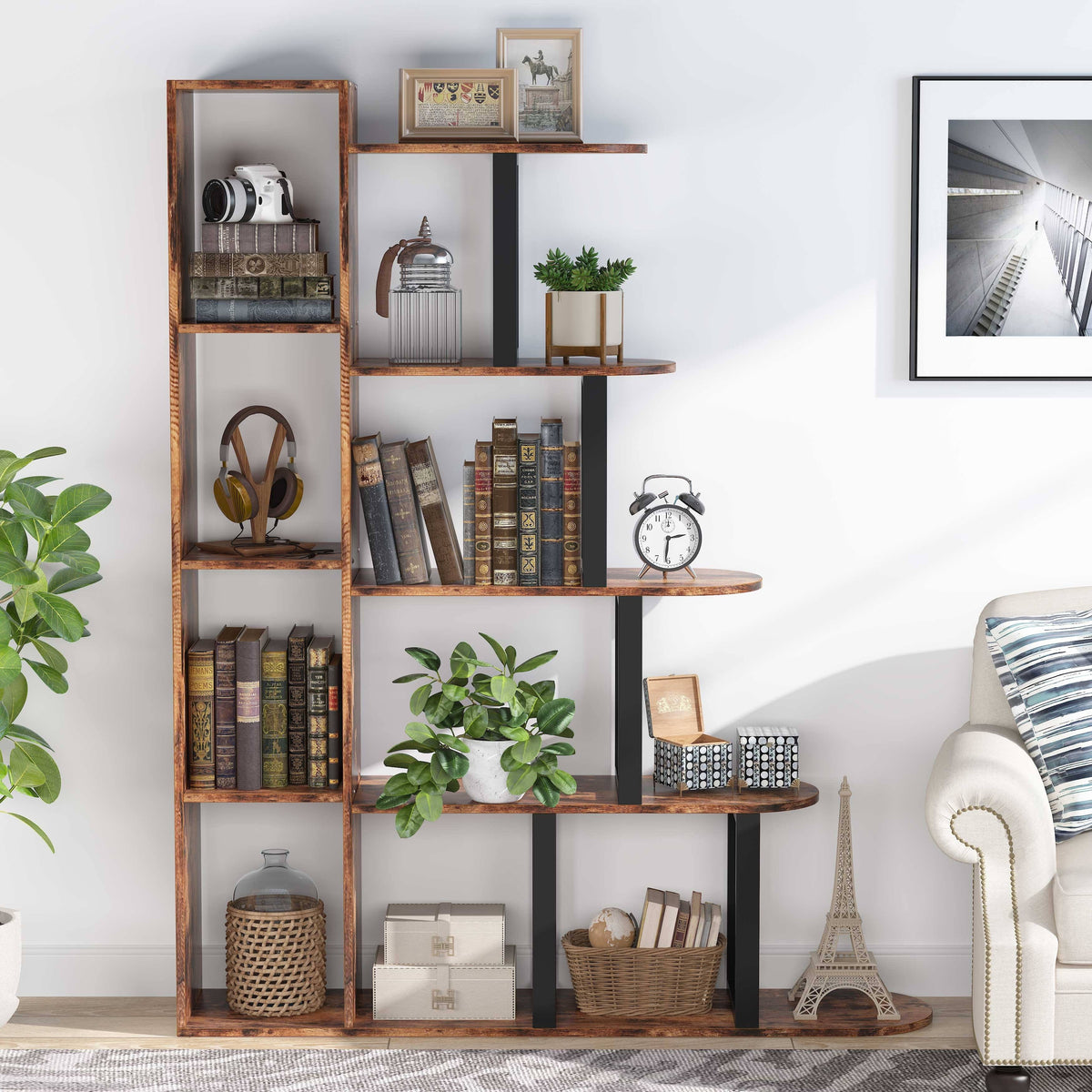5-Tier Brown Black Bookcase R34199