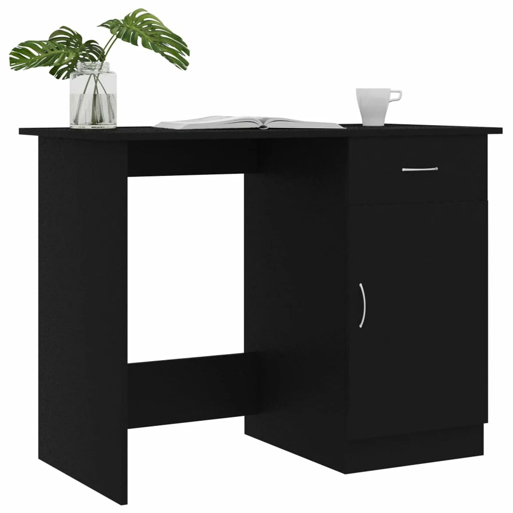 Black Computer Desk with Storage Drawer and Door Cabinet F719109