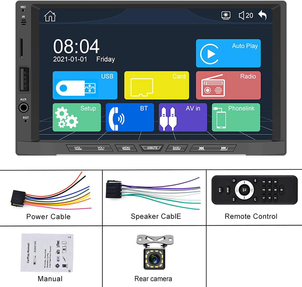 Double Din 7 Inch Touch Screen Car Stereo with Backup Camera G43687
