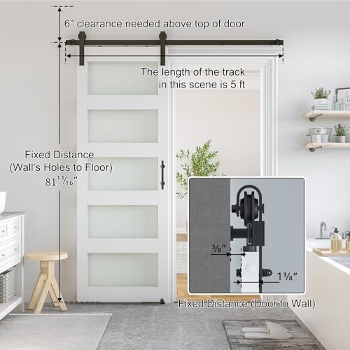 36 x 84 in Glass Barn Door with 6.6FT Sliding Hardware Kit I4496