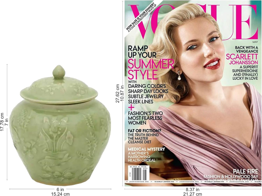 Green Floral Celadon Ceramic Jar J959056