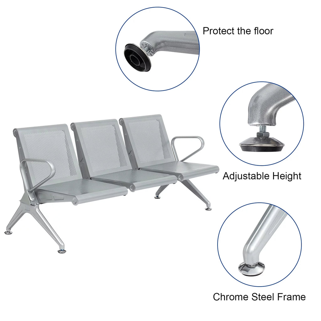 3-Seat Office Guest Waiting Chair Bench with Steel Frame C759