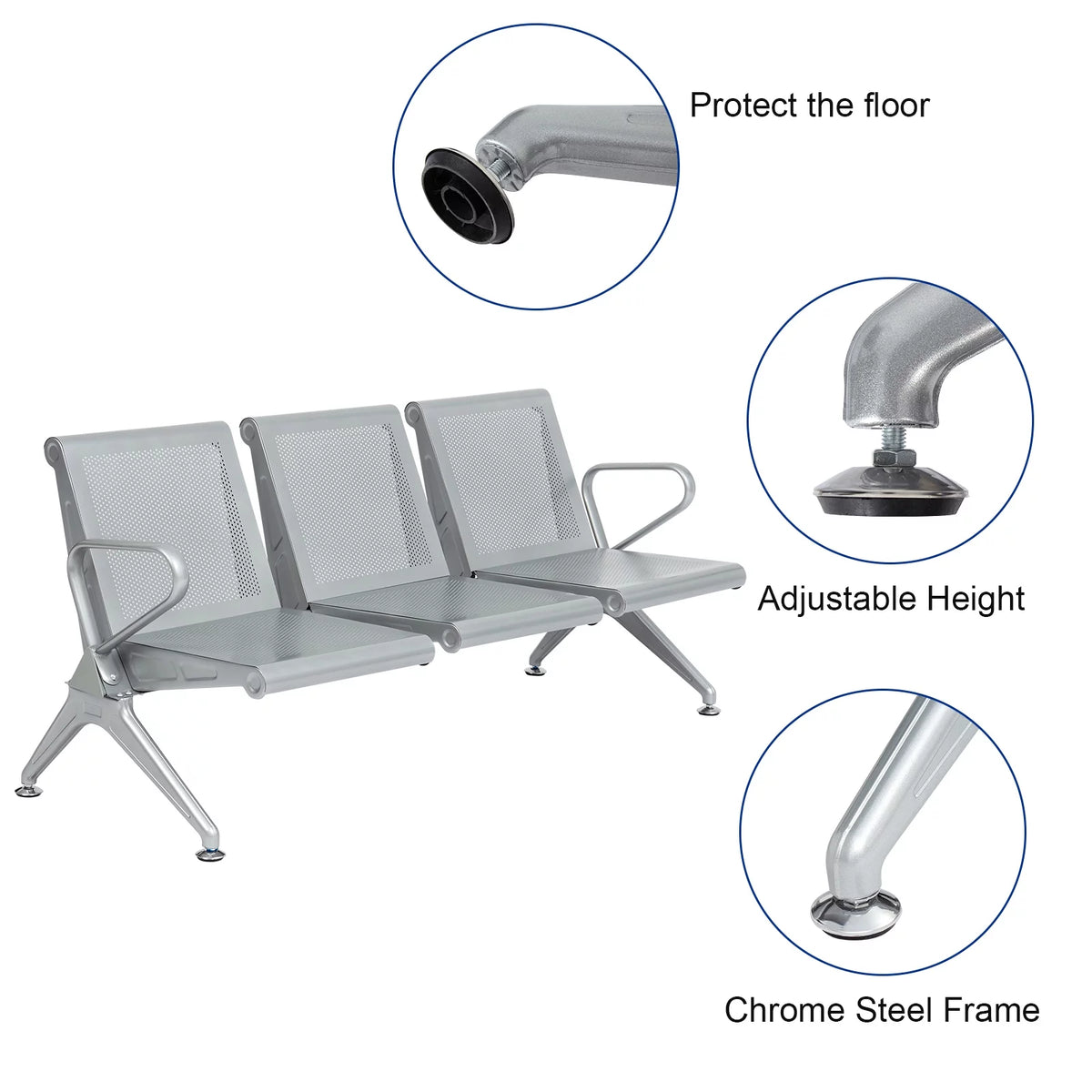 3-Seat Office Guest Waiting Chair Bench with Steel Frame C759