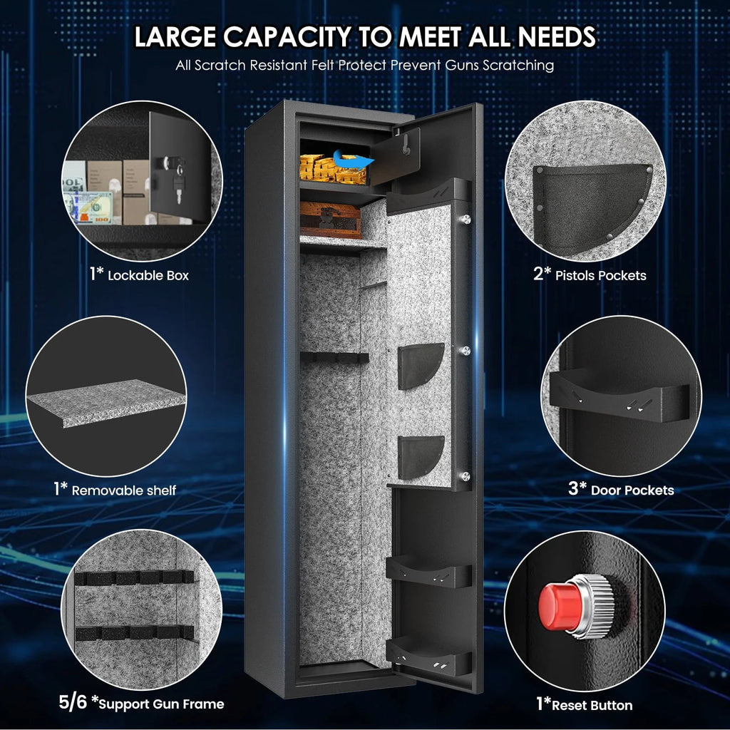 6 Gun Safe Quick Access Metal Long Gun Storage Cabinet Electronic Lock M91958