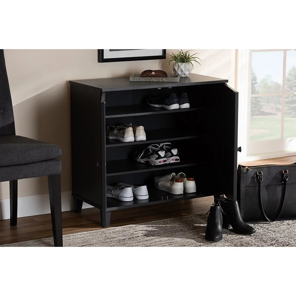 Dark Grey 4-Shelf Wood Shoe Storage Cabinet N728