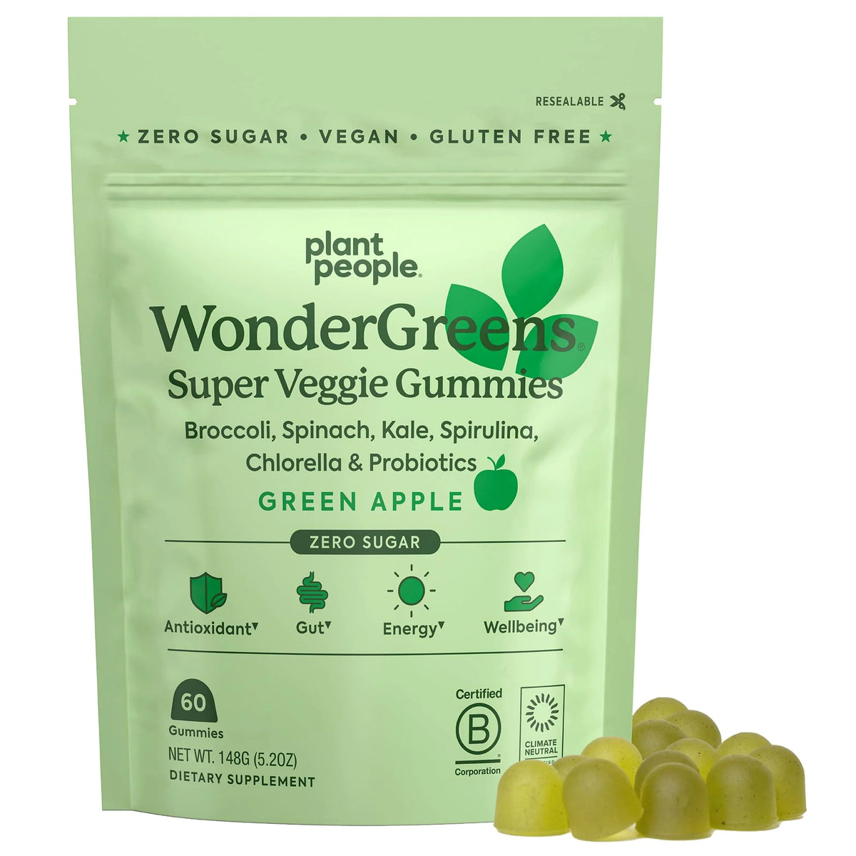 Green Apple Flavor Veggie Gummies with Probiotics 60 Count N62075