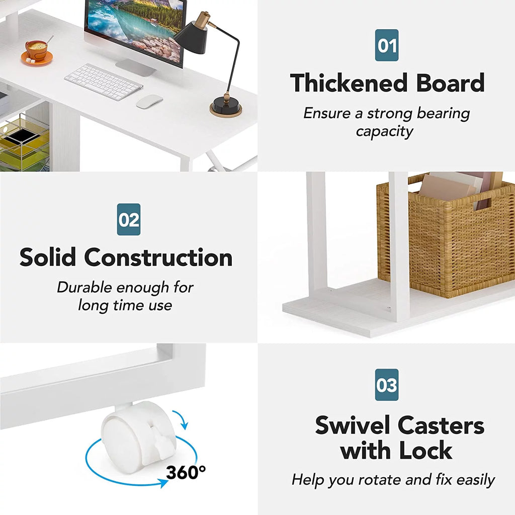 L Shaped Desk with Storage Bookshelf W7570