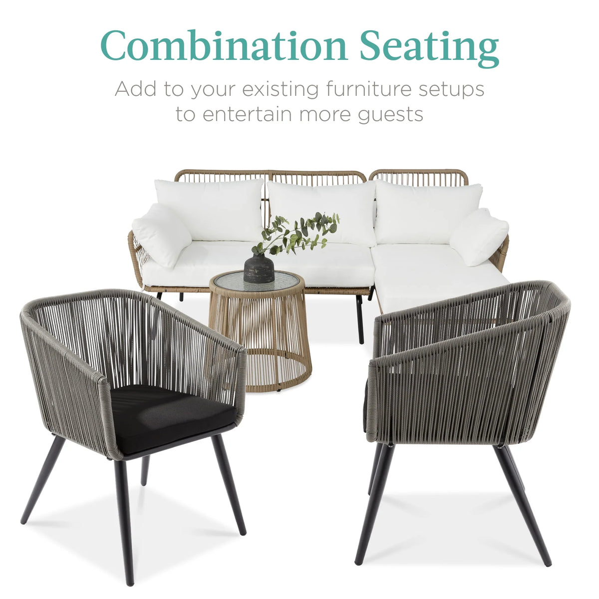 Set of 2 Woven Wicker Patio Dining Chairs 250lb Capacity E85511