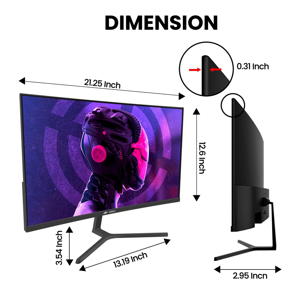 24 Curved Gaming Monitor FHD 1080P Frameless AMD FreeSync Black A9855