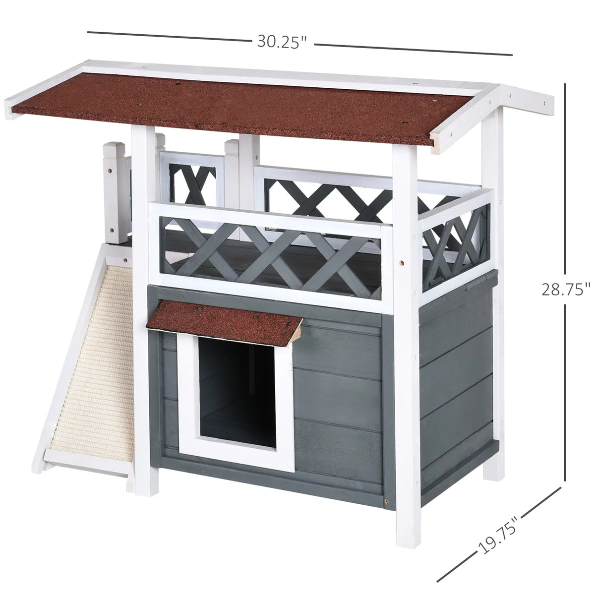 2-story Cat House Wood Shelter with Condo Sisal Ramp, Gray B9739