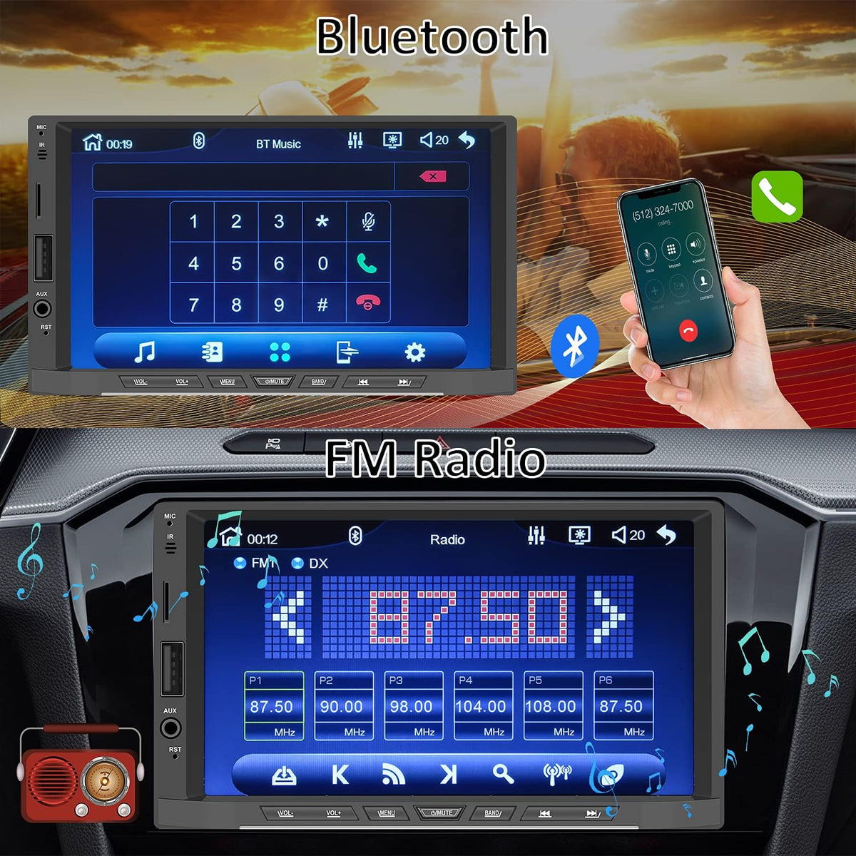 Double Din 7 Inch Touch Screen Car Stereo with Backup Camera G43687