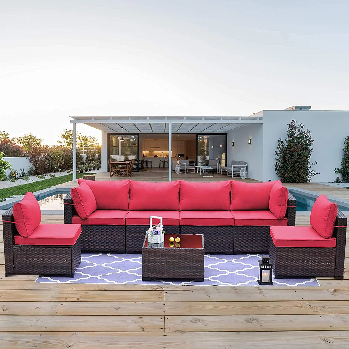7 Piece All-Weather Wicker Outdoor Patio Furniture Set H545435
