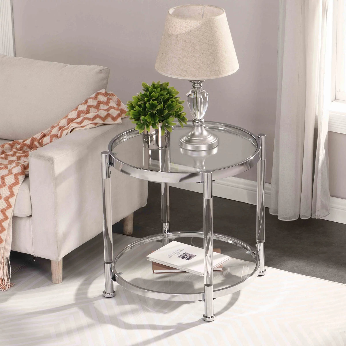 22" Round Acrylic Coffee Table with Metal Legs I4400