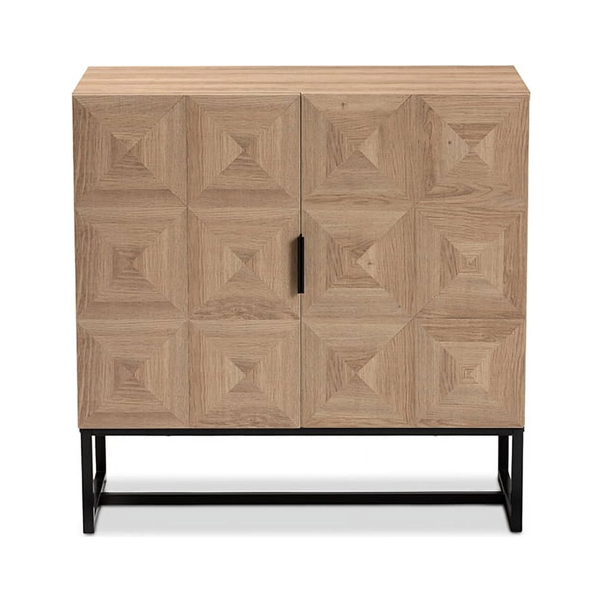 Natural Brown Wood and Black Metal 2-Door Storage Cabinet I220
